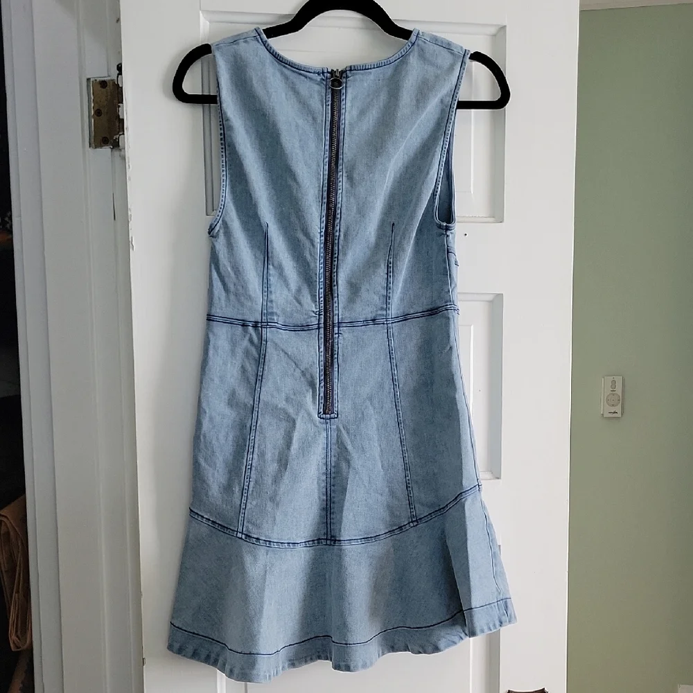 Free People Light Blue Denim Chambray Seamed Fit And Flare Skater Alex Dress - 6 - Picture 7 of 11